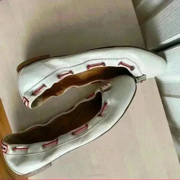 Hunter Dominica White Leather Flats Pull Tie 8 - Picture 4 of 10